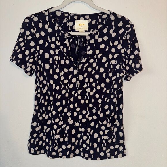 Maeve Tops - Maeve Anthropologie Top Navy /Off White Polka Dot Short Sleeve Size XS